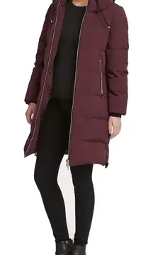 DKNY Pinot Red Quilted Hooded Long Puffer Coat Women's Size Xsmall