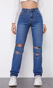High Waisted Ripped Straight Jeans