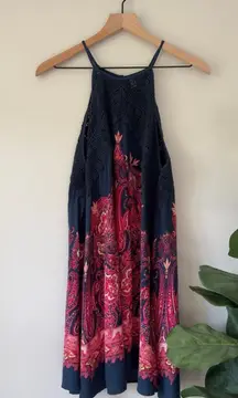 Free People Intimately Boho Paisley Pattern Spaghetti Strap Dress Button Up Lace