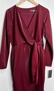 Julia Jordan Dress Womens Liquid Jersey Long Sleeve Faux Wrap Dress Wine Red Siz