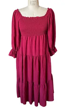 &Merci Dark Red Romantic Midi Dress Size Small