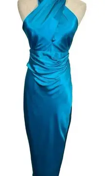 NEW NWT The Sei for FWRD Cross Wrap Halter 100% Silk Maxi Dress in Teal