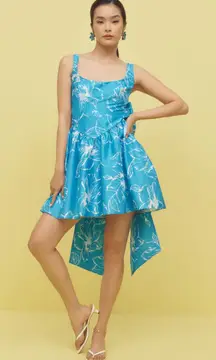 Anthropologie Hutch Back-Bow Basque Waist Blue Floral Mini Dress NWT Size S