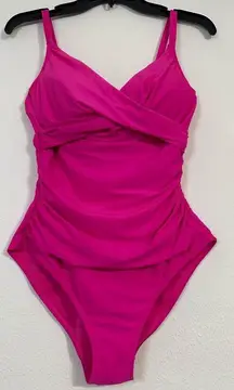 Essentials by CATALINA  Pink One Piece Swimsuit with Ruched Bodice Size M (8-10)