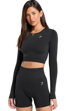 Gymshark Black Seamless Long Sleeve Crop Top Athletic Workout Fitness Women S