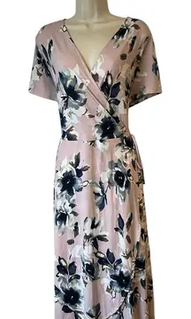 Chris & Carol Women's Size 2X Pink Blue Floral Wrap Below‎ Knee Comfy Dress NWT