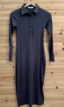 Stateside Size Small Ribbed Henley Long Sleeve Midi Length Collared Dress