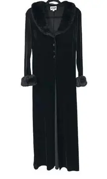 Vintage 90’s Jump Black Velvet Faux Fur Trim 3 Button Closure Robe Jacket Sz M