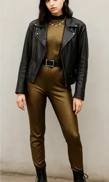 Vintage The Limited Gold Bronze Metallic Long Sleeve One Piece Cat Suit Size XS