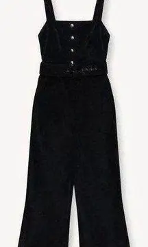 NWT  Primrose Jumpsuit Sleeveless Black Velvet Yin Yang Buttons Belted 10