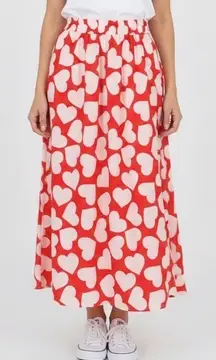 Declaration Co Red White Heart Print Maxi Skirt Size Medium Flowy Boho