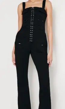 Good American Black Cargo Tank Bootcut Jumpsuit Full Length LaceUp Pockets S NWT