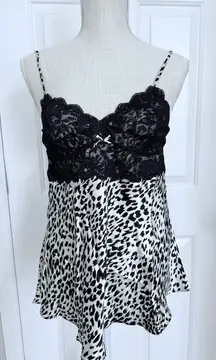 Leigh Bantivoglio 100% Silk Camisole Animal Print Black French Lace Sonia Petal