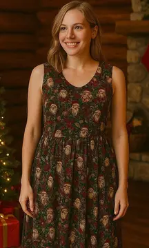 Vintage Pam’s Closet A-Line V-Neck Dress Santa Claus Christmas Holiday Campy M