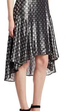Dodo Bar Or Kathy Lurex Metallic‎ Floral Tiered A-Line Skirt Silver Size US 4/6