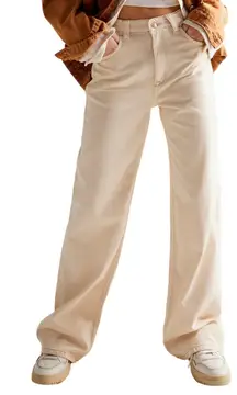 Free People Ecru Wide Leg Denim