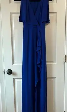 BCBG Maxazria Elegant Cobalt Blue Faux Wrap Maxi Dress w/ Waist Tie - Size 6
