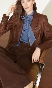 VERONICA BEARD Miller Lamb Leather Dickey Jacket in Brown Sz 2