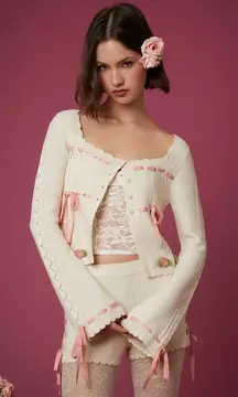 Betsey Johnson Forever 21 Rosette Cardigan Sweater S Coquette Cottagecore Ballet