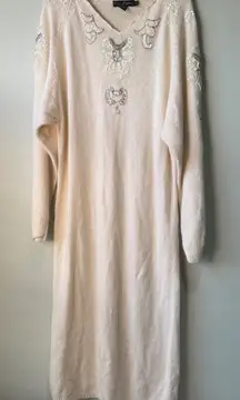 Vintage Work In Progress Sequin Angora‎ Blend Cream Sweater Dress S/M
