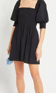 Kourt Textured Black Puff Sleeve Mini Dress