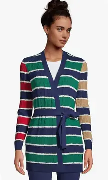 Lands End Cable Knit Tie Front Stripe Sweater Size XS