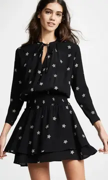 Rails Jasmine Mini Dress Small Black Rivet Star‎ Lightweight Smocked Boho Chic
