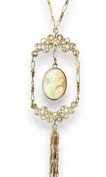 Cameo Vintage Art Nouveau Filigree Framed Necklace