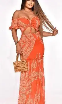 Luxxel When in Cabo Sexy Cutout Miami Vibes Smocked Bodice Flowy Maxi Dress M