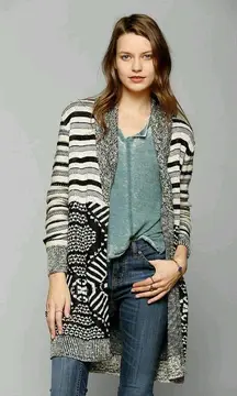 Mix Intarsia Open-front Cardigan