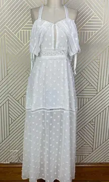 LIONESS  Cross Back Layered Folk Midaxi Dress in White Boho Size US Small