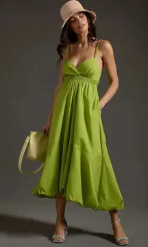 Anthropologie Lime Green Cotton Poplin Midi Bubble Hem Dress
