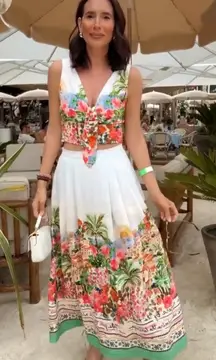 Zara floral printed 2 piece set includes midi skirt and top