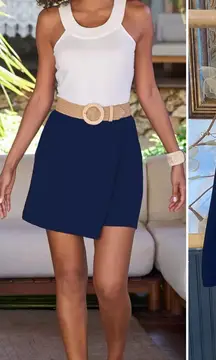 NWT Boston Proper Beyond Travel Skort Navy Faux Wrap Front Skirt - Sz XS 💚🎀