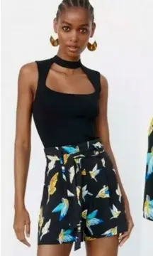 ZARA Bird Print Paperbag Shorts Multicolor XS