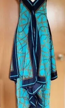 Michael Kors  Women’s Blue Gold Nautical Scarf Wrap Tank Flowly Maxi Dress Sz S/M