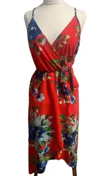 Scobe red floral sleeveless wrap dress