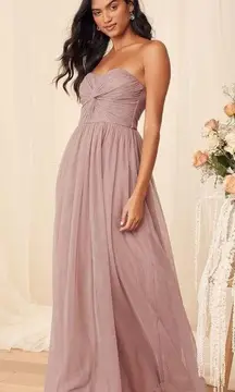 Lulus  Forever Enchanted Dusty Nude Tan Tulle Strapless Maxi Dress Small Prom