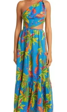 Sunny Day One-shoulder Cutout Printed Maxi Dress, Size Medium