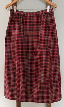 Pendleton Plaid Midi Skirt Pure Virgin  Wool  A-Line  Red Black Size 12