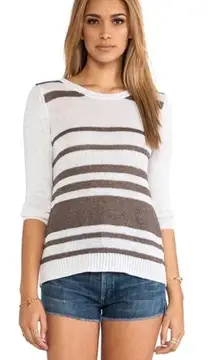 360‎ Sweater Jagger Sweater Stripe Crossback Knit Linen White Brown Size Medium