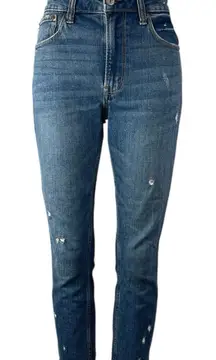 Abercrombie & Fitch Blue Distressed Frayed Raw Hem Skinny Denim Jeans Pants 24