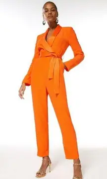 Karen Millen Tuxedo Long Sleeve Orange Jumpsuit Chic Wedding Bright Citrus sz 4