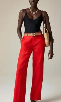 J. Crew Womens 100% Wide Leg High Rise Linen Harbor Pant CH853 Red Size L NWT