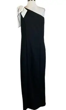 MARINA Women's Formal Dress Size 8 Black Crepe One Shoulder Long Evening Gown