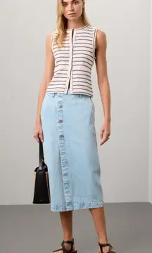 MADEWELL Light Blue Denim 100% Cotton Button Front Slit Wrap Midi Skirt Size 29