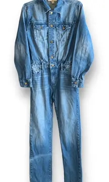 Michael Kors Denim Utility Jumpsuit Medium Wash One Piece Long Sleeve XS Classic