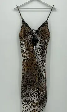 Private Luxuries Y2k Leopard Animal Print Nightgown Slip Dress Lace Size Small