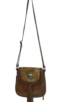 Blazin Roxx  Ella Messenger Bag Purse Cow Hide Conceal Carry Pocket Western Brown