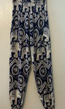 The elephant pants navy and cream elephant print harem 100% rayon pants small